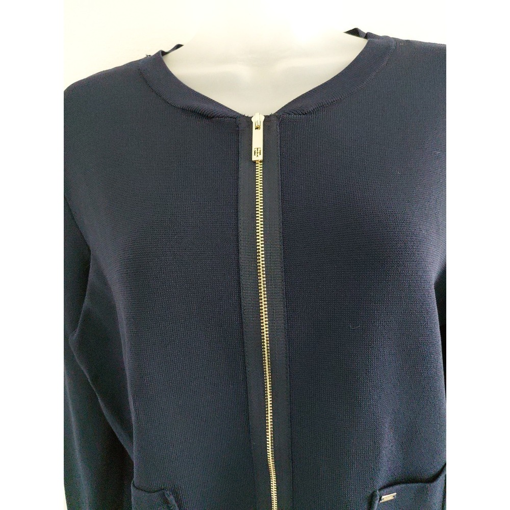 Tommy Hilfiger Sweater Large Navy Blue Peplum Zip Front Liquid Knit Preppy Class - Picture 5 of 13